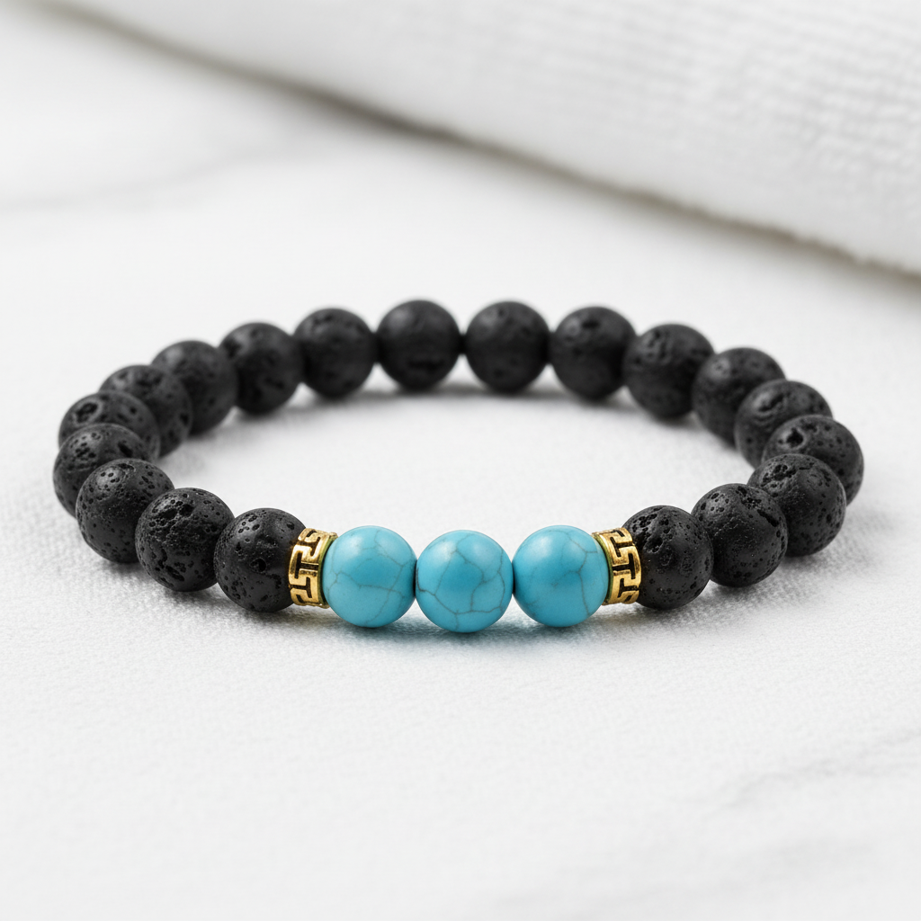 Lava Stone Ball Bracelet, Blue Beads