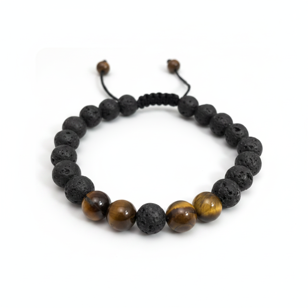 Lava Stone Ball Bracelet, Brown Beads