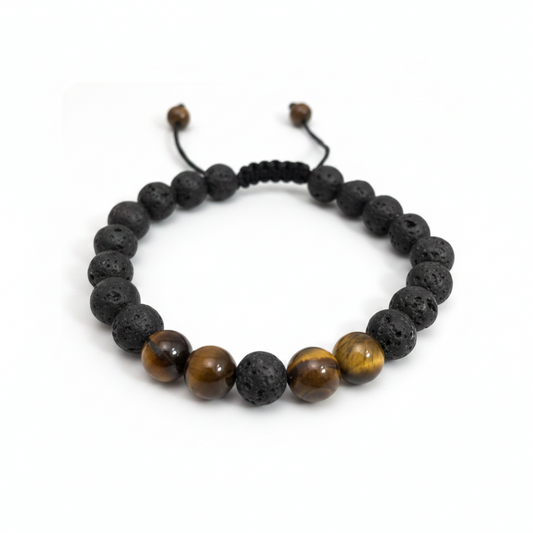 Lava Stone Ball Bracelet, Brown Beads