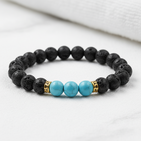 Lava Stone Ball Bracelet, Blue Beads